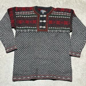 Vtg Squaw Valley Sweater Women Small Wool Fair Isle Nordic Henley Metal Clasps